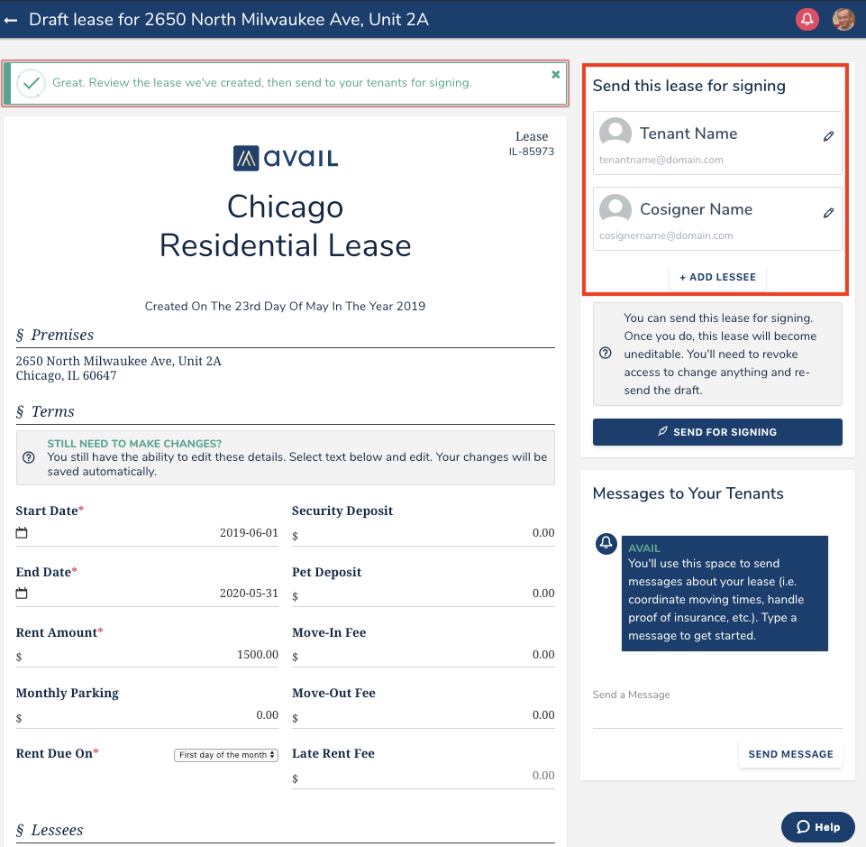 Add cosigner to a rental lease Avail